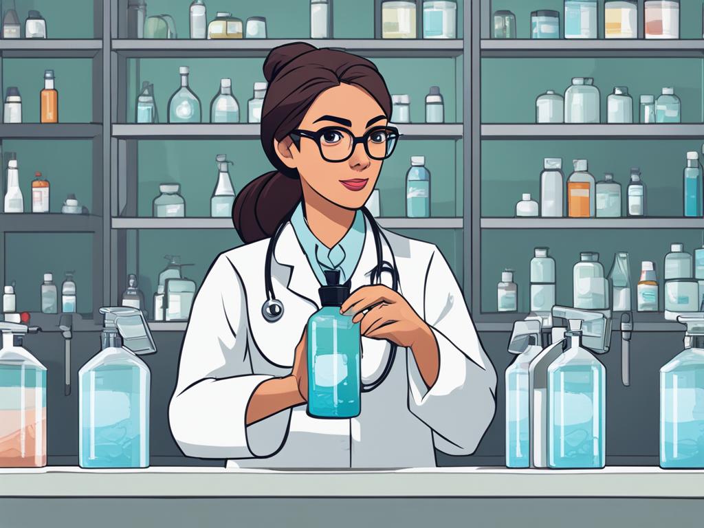 Dermatologist holding bottle of micellar water